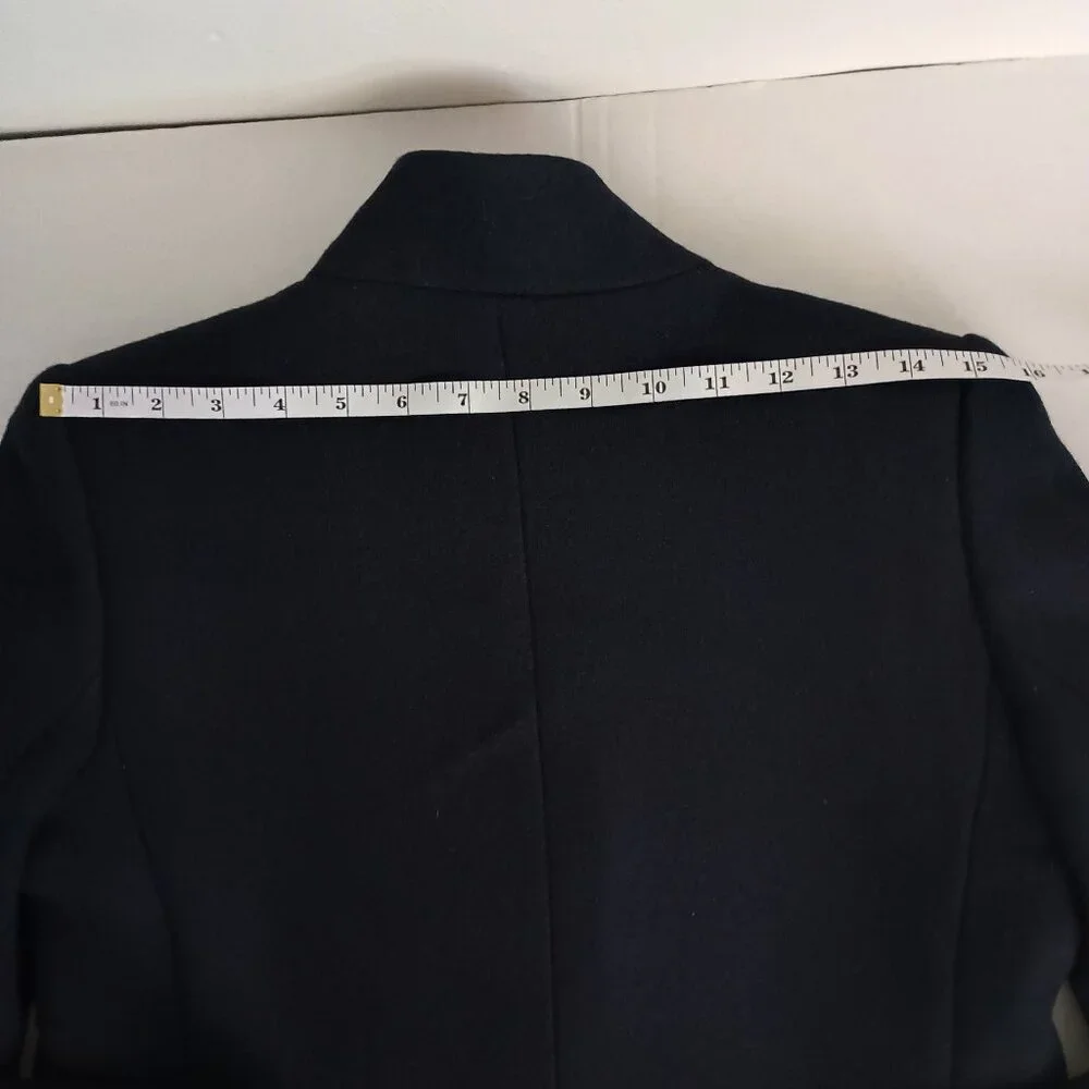 Mango Wool Blend Double Breasted Mid-Thigh Suit Coat Navy Blue Women’s XXS EUC - Picture 10 of 16
